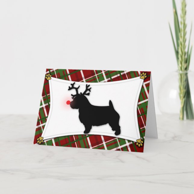 Norwich Terrier Reindeer Christmas Card (Front)