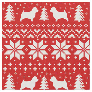 Norwich Terrier Silhouettes Christmas Pattern Fabric
