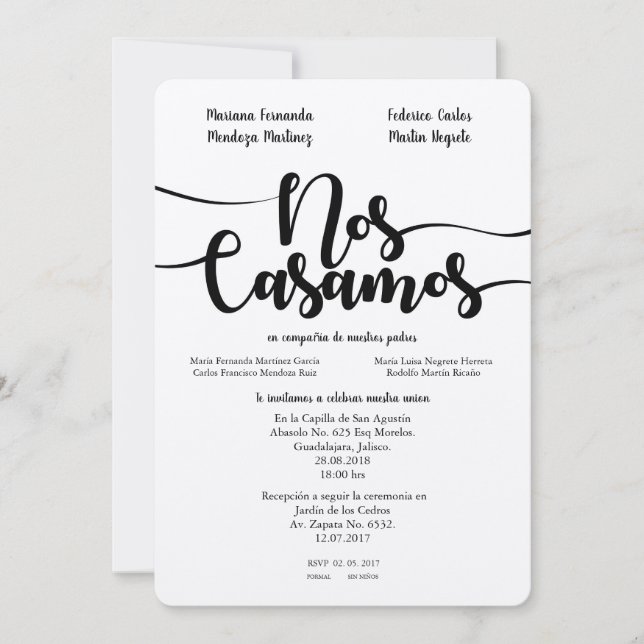 NOS CASAMOS SPANISH WEDDIN INVITATION (Front)