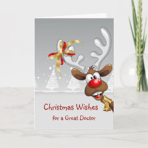 Nose Humour Reindeer, Snowflakes Doctor Holiday Card