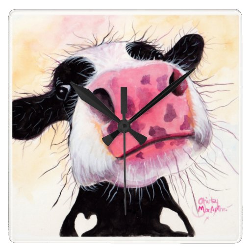 Image of Nosey Cow ' Betty Blueberry ' by Shirley MacArthur Square Wall Clock