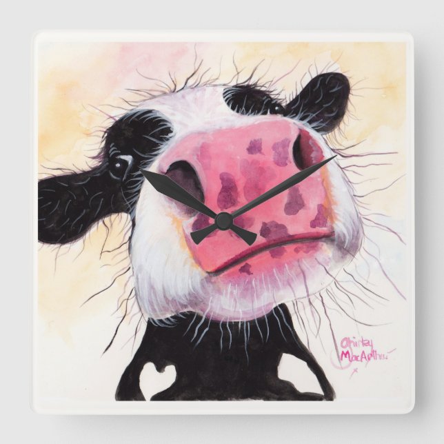 Nosey Cow ' Betty Blueberry ' by Shirley MacArthur Square Wall Clock (Front)