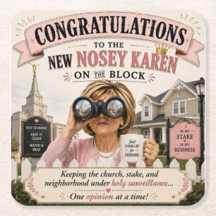 Nosey Karen at Church Funny Church Lady Gossip Hum Square Paper Coaster
