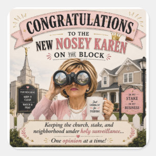 Nosey Karen at Church Funny Church Lady Gossip Hum Square Sticker