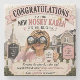 Nosey Karen at Church Funny Church Lady Gossip Hum Stone Coaster