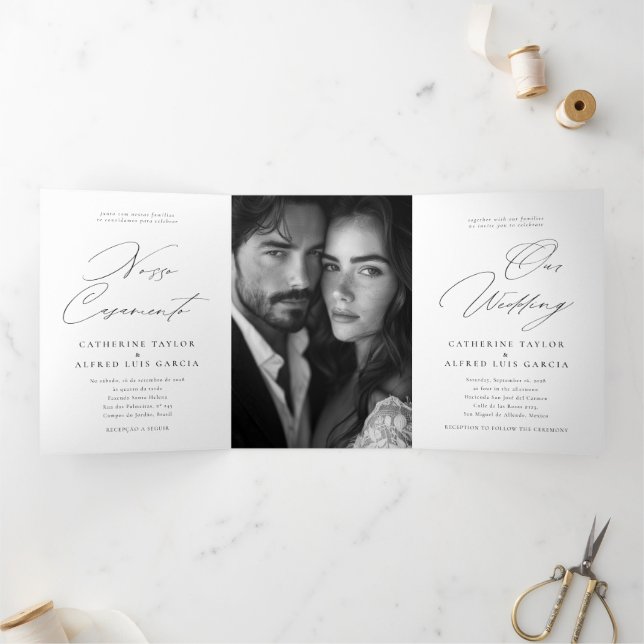 Nosso Casamento English Portuguese Wedding Tri-Fold Invitation (Inside)
