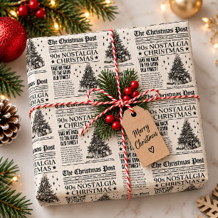 Nostalgia Christmas Gift Wrap, Vintage Newspaper Wrapping Paper
