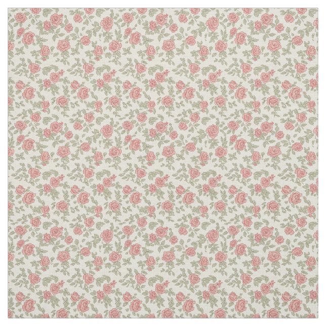 Nostalgic 1940s Dusty Rose & Sage Utility Floral Fabric (Swatch)