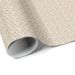 Nostalgic 1940s Dusty Rose & Sage Utility Floral Wrapping Paper