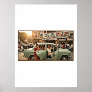 Nostalgic 1970s India: Ambassador Car Poster