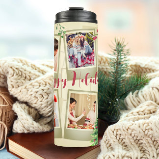 Nostalgic 6 Photo Collage Green Red Christmas Thermal Tumbler