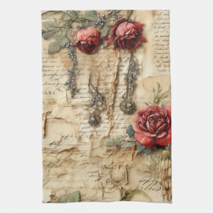 Nostalgic Antique Floral Love Letter Tea Towel