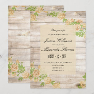 Nostalgic Apricot Roses On Wood Engagement Invitation