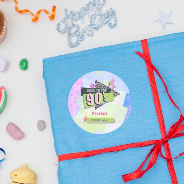 Nostalgic Back to the 90s Retro Birthday Party Classic Round Sticker (Creator Uploaded)