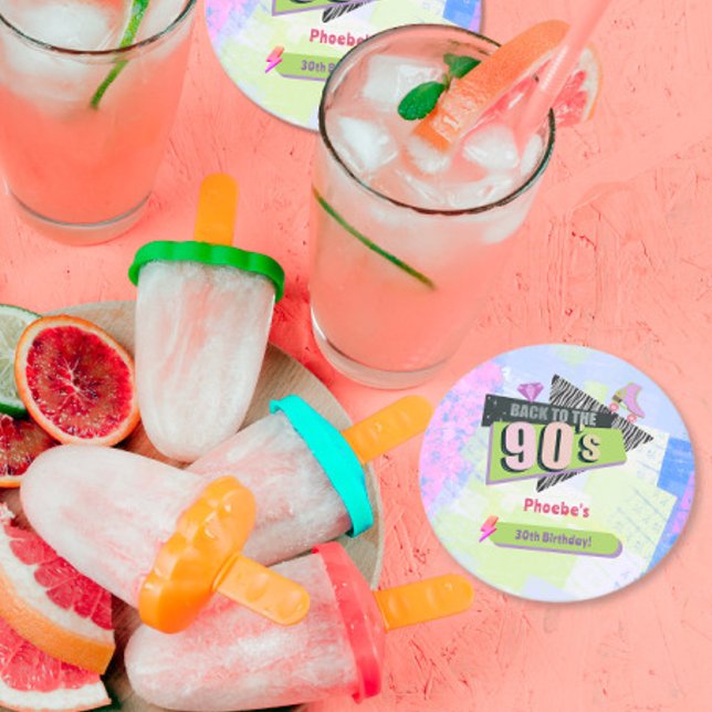 Nostalgic Back to the 90s Retro Birthday Party Round Paper Coaster (Creator Uploaded)