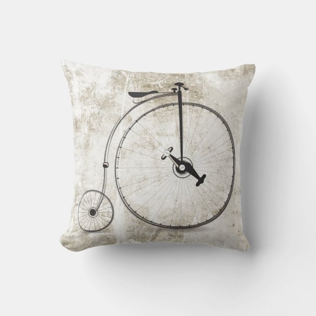 Nostalgic big wheel bicycle pillow for home decor (Front)