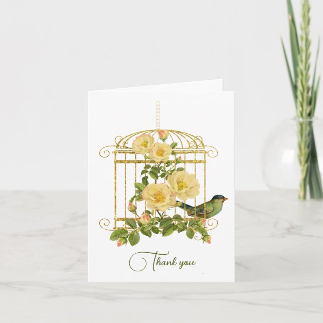 Nostalgic Bird Cage and Roses Thank You Card (Front)