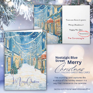 Nostalgic Blue Christmas Street Greeting Card