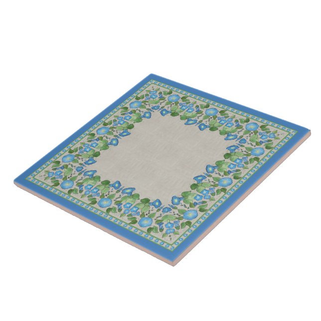 Nostalgic Blue Morning Glory Ceramic Tile (Side)