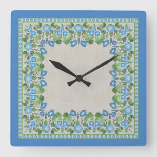 Nostalgic Blue Morning Glory Square Wall Clock