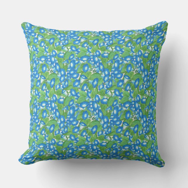 Nostalgic Blue Morning Glory Throw Pillow, Cushion (Front)