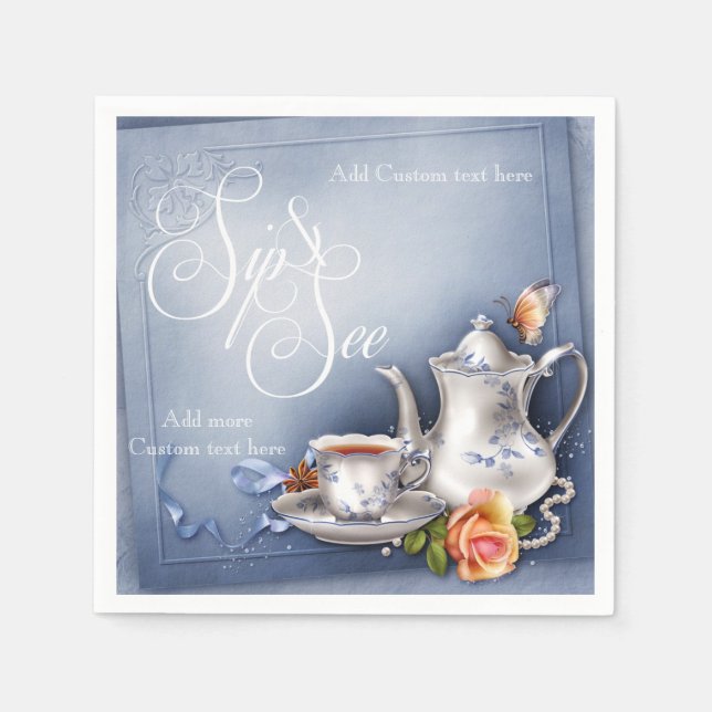 Nostalgic Blue Tea Time Sip & See Baby Party Napki Napkin (Front)