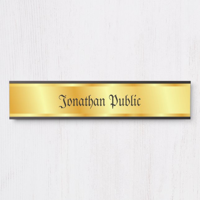 Nostalgic Calligraphy Script Elegant Gold Look Door Sign (Front)