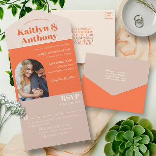 Nostalgic Charm Retro Wedding Photo All In One Invitation