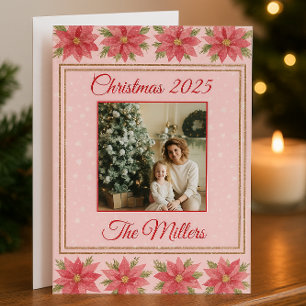 Nostalgic Christmas Poinsettia Holiday Card