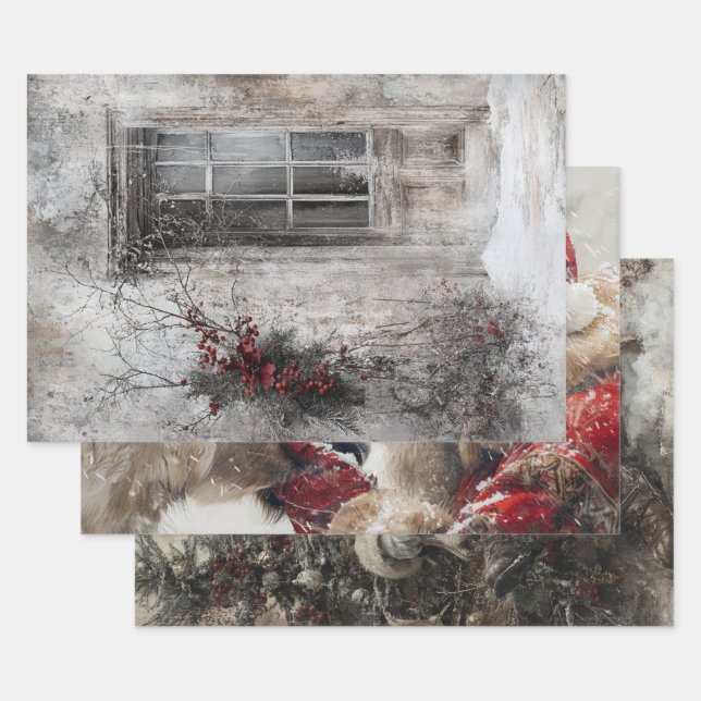 Nostalgic Christmas Scenery Santa  Wrapping Paper Sheet (Set)