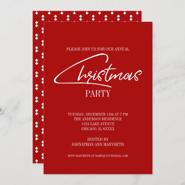 Nostalgic Christmas Script Holiday Party Invite (Front/Back)