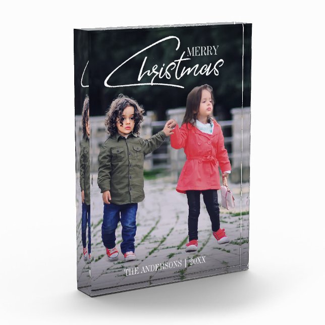 Nostalgic Christmas Script Holiday Photo Block (Left)