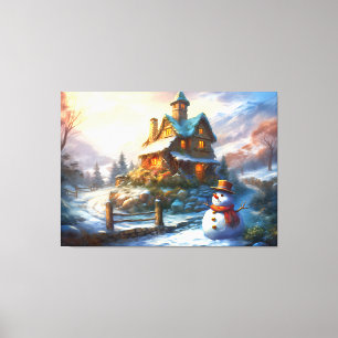 Nostalgic Christmas Snowman Vintage Cottage Canvas Print