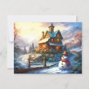 Nostalgic Christmas Snowman Vintage Cottage Postcard