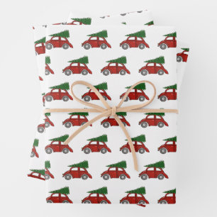 Nostalgic Classic Christmas Tree Tradition Car Wrapping Paper Sheet