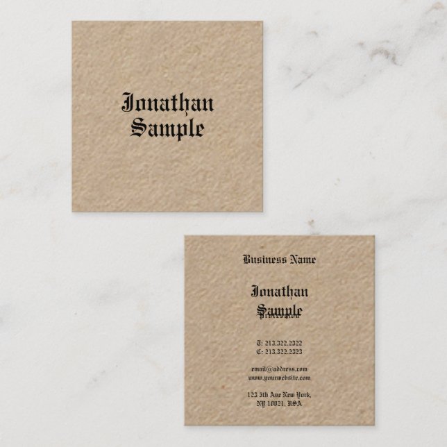 Nostalgic Classic Look Luxury Premium Kraft Square Business Card (Front/Back)