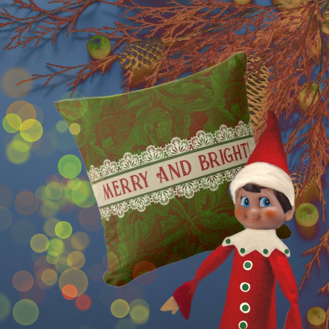 Nostalgic Classic William Morris Red Holiday  Cushion (Personalize it!)