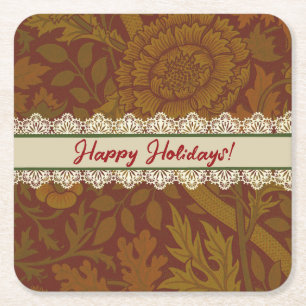 Nostalgic Classic William Morris Red Holiday Square Paper Coaster