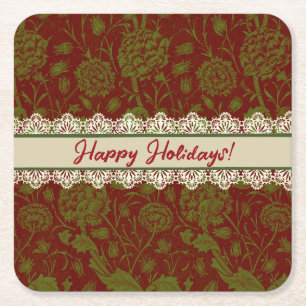Nostalgic Classic William Morris Red Holiday Square Paper Coaster