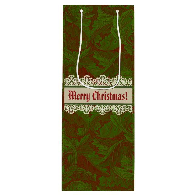 Nostalgic Classic William Morris Red Holiday  Wine Gift Bag (Front)
