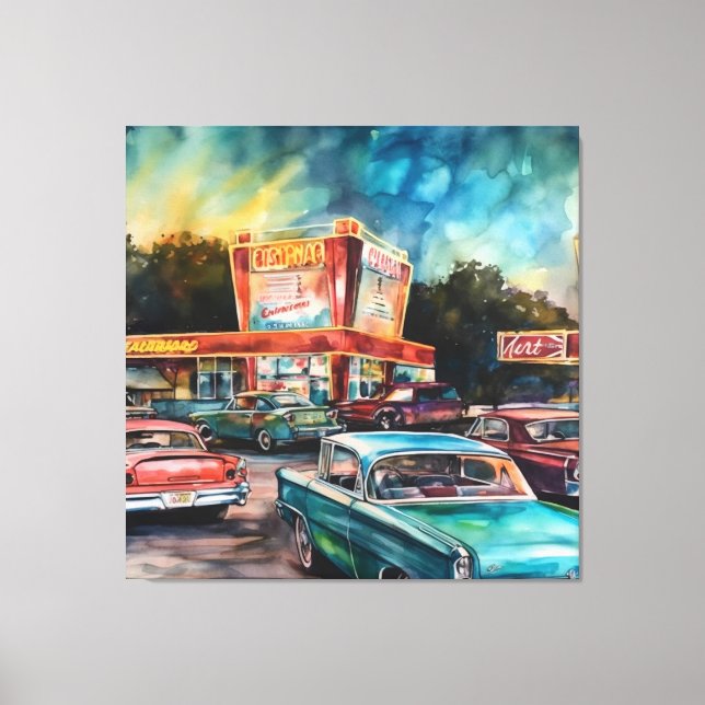 Nostalgic Era Drive-in Canvas Digital Art Prints (Front)