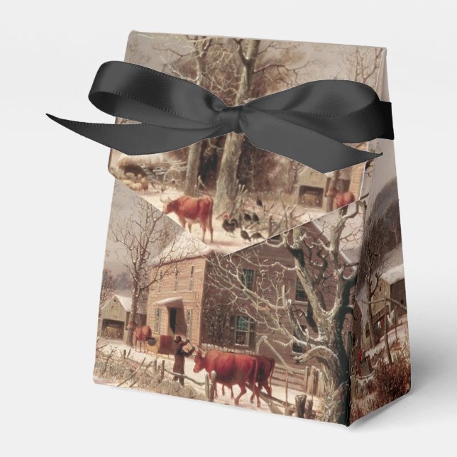 Nostalgic Farm Landscape in Winter Favour Box (Front Side)