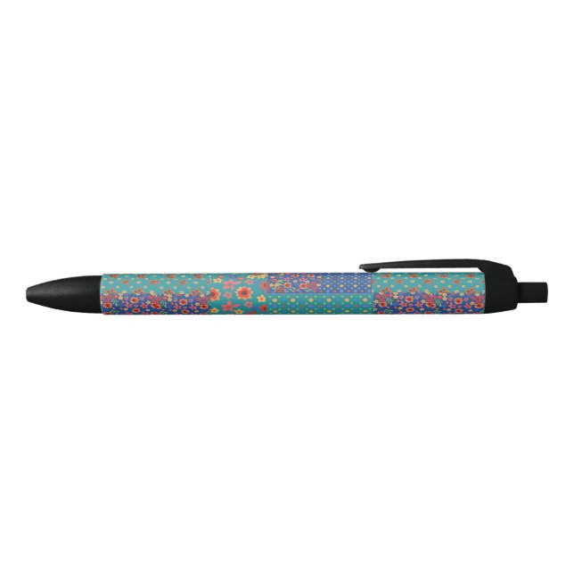 Nostalgic Faux Patchwork Pattern Black Trim Pen (Top)