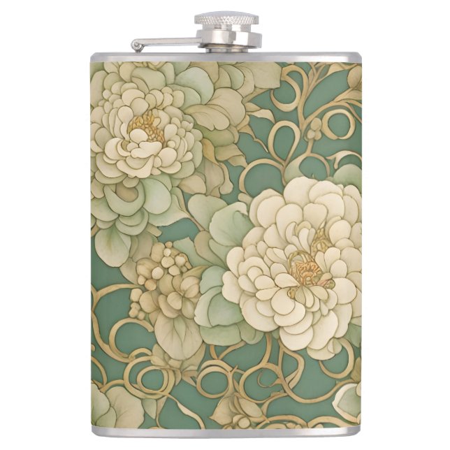 Nostalgic Florals in Vintage Hues Hip Flask (Front)