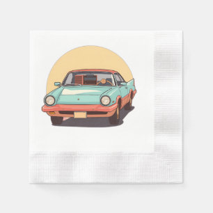 Nostalgic Future Car with Vintage Radio Napkin