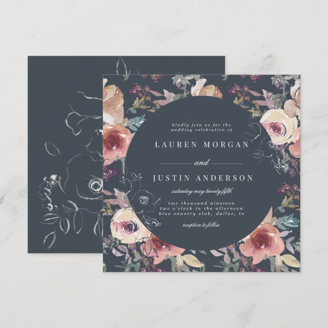 nostalgic garden floral square Wedding Invitation (Front/Back)
