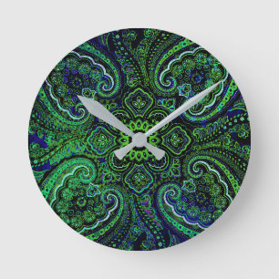 Nostalgic Green Paisley Motif Round Clock