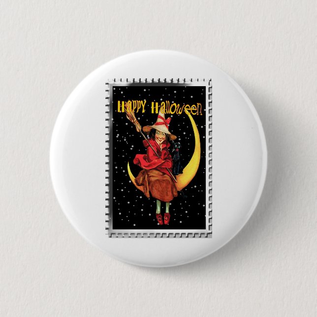 Nostalgic Halloween Good Witch and her Cat 6 Cm Round Badge (Front)
