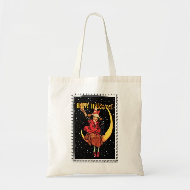 Nostalgic Halloween Good Witch and her Cat Tote Bag (Front)