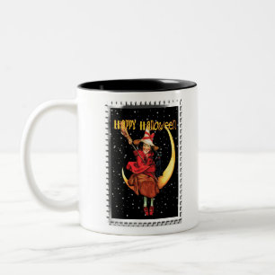 Nostalgic Halloween Good Witch and her Cat Two-Tone Coffee Mug
